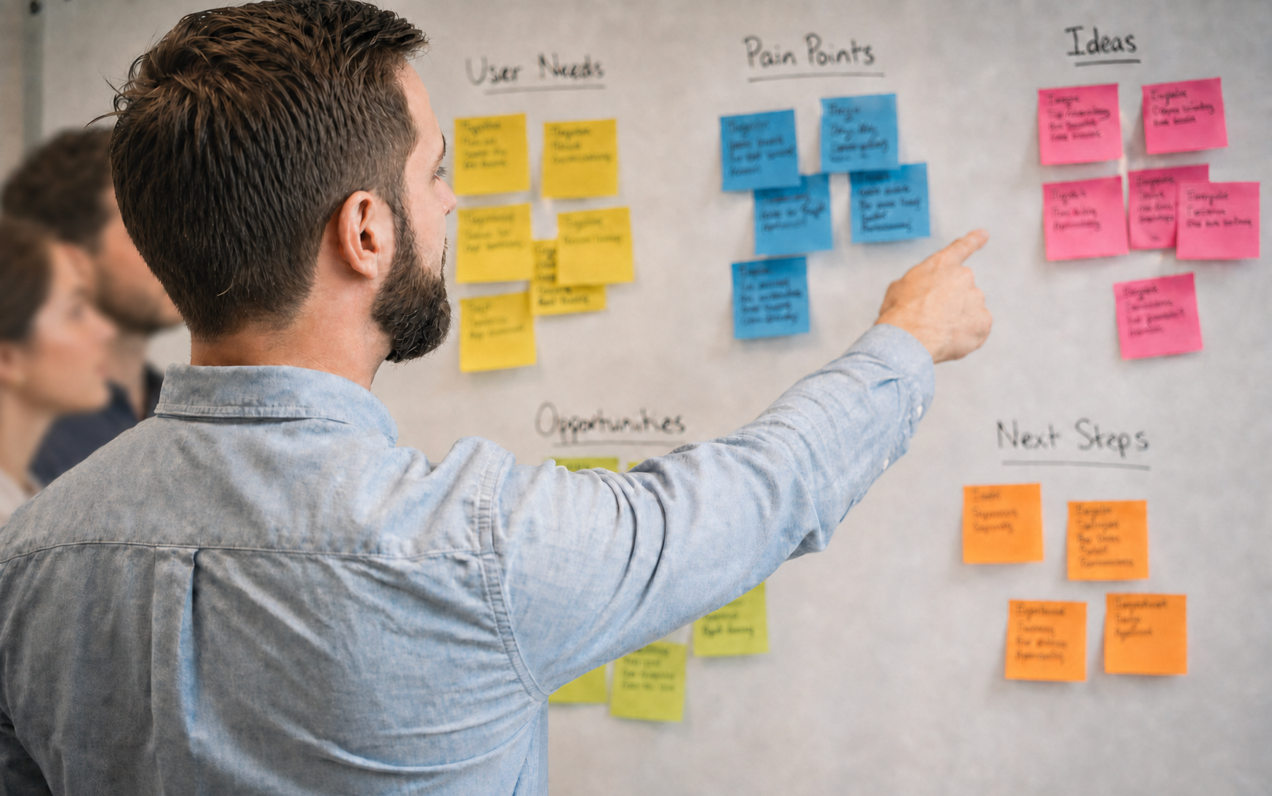 Zack Stewart facilitating a collaborative UX research session with sticky notes
