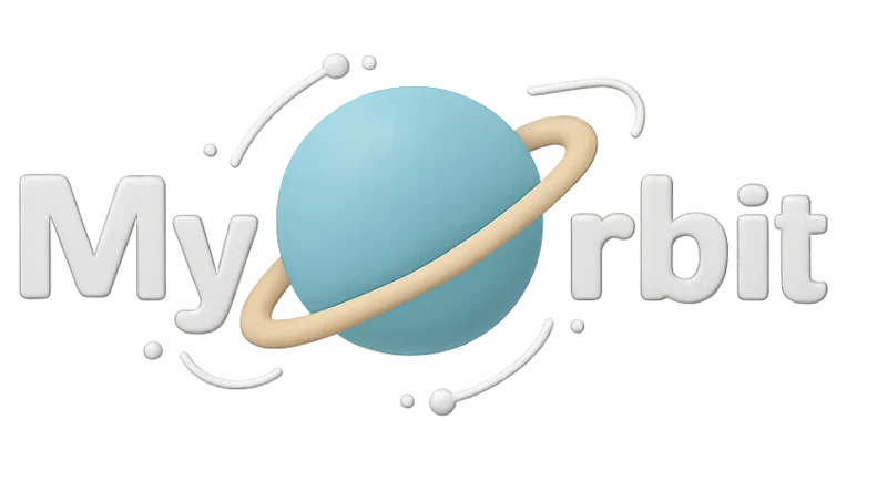 Earlier MyOrbit brand lockup with planet motif before the Orbello rename